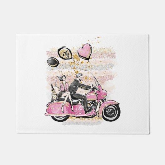 お前は俺の世界を揺れ動かす |カップルのオートバイ昇華 ドアマット (正面)