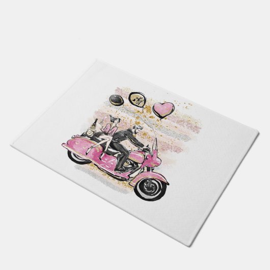 お前は俺の世界を揺れ動かす |カップルのオートバイ昇華 ドアマット (アングル)