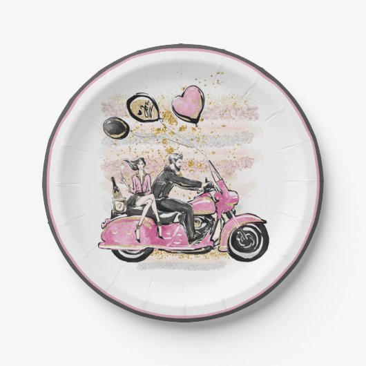 お前は俺の世界を揺れ動かす |カップルのオートバイ昇華 ペーパープレート (正面)