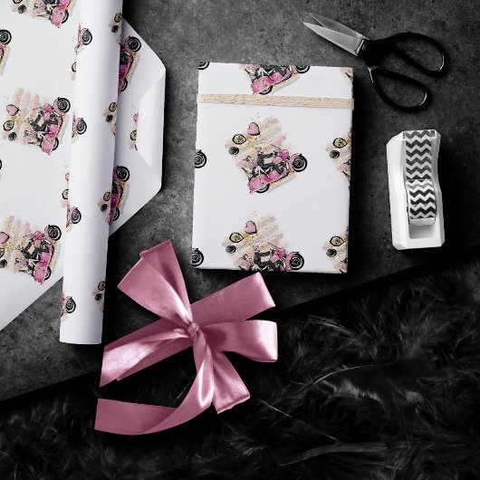 お前は俺の世界を揺れ動かす |カップルのオートバイ昇華 ラッピングペーパー