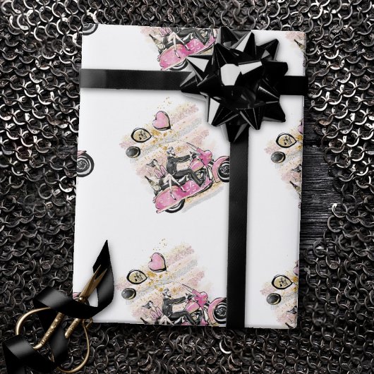 お前は俺の世界を揺れ動かす |カップルのオートバイ昇華 ラッピングペーパー