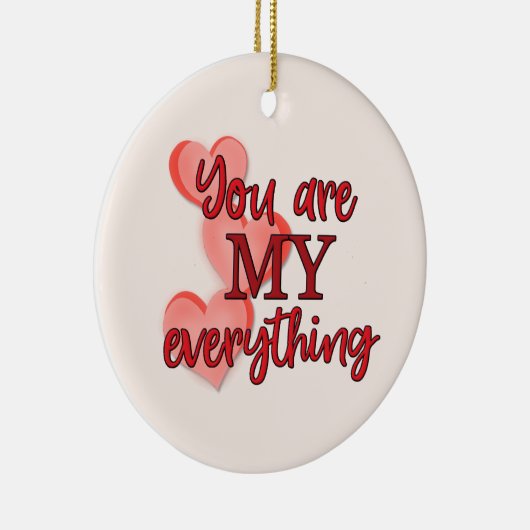 「お前は俺の全てだ」ピンクと赤いハート セラミックオーナメント (右)
