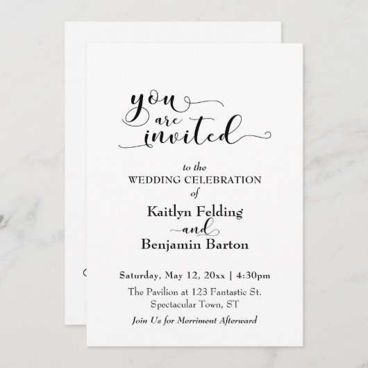 「お前は」書道招待されのエレガント白黒 招待状 (正面/裏面)