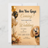 お前ら来る？面白い犬の秋の結婚式 招待状 (正面)