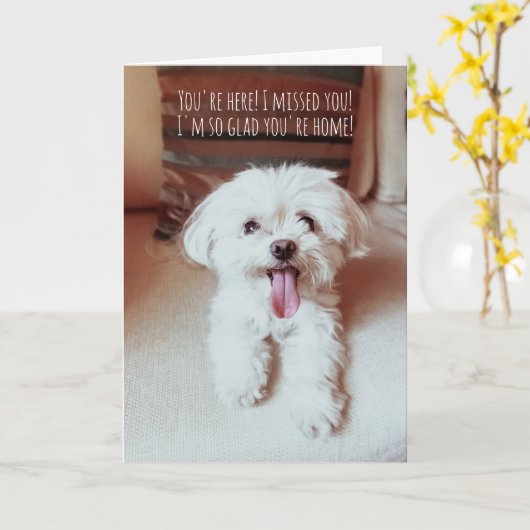 お前を見て嬉しい小さなフワフワの最高の犬が カード (黄色い花)