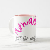 お前向き前が女の子に変わるだけでピンクはすごい ツートーンマグカップ (正面左)