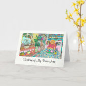 お前考えはテーブルで猫と叔母さんだ カード (黄色い花)