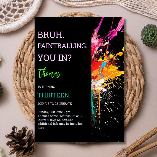 お前、来る? ペイントボール誕生日パーティー 招待状