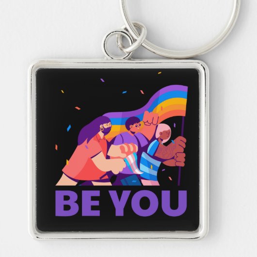 お前。LGBT+プライドレインボー国旗のキーチェーン キーホルダー (正面)