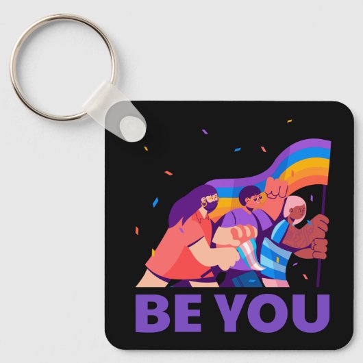 お前。LGBT+プライドレインボー国旗のキーチェーン キーホルダー (正面)