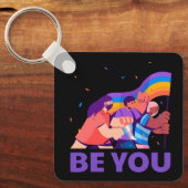 お前。LGBT+プライドレインボー国旗のキーチェーン キーホルダー (正面)