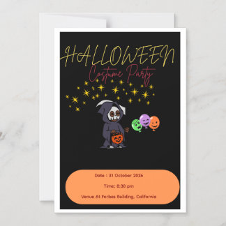 お化けがかわいいハロウィンパーティー招待状 - 編集可能テンプレート マグネット招待状