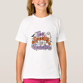 お化けが怖くて社交する気になれない！面白いハロウィンデザインTシャツ Tシャツ