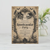 お化けだらけの大人のハロウィンパーティー ヴィンテージ スカル 招待状 (スタンド正面)