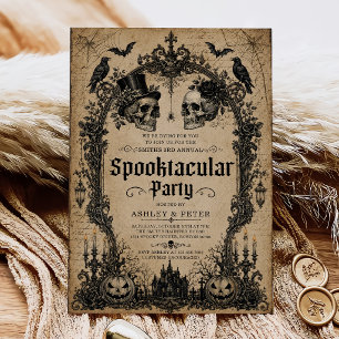 お化けだらけの大人のハロウィンパーティー ヴィンテージ スカル 招待状