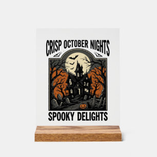 お化けだらけの10月の夜のヴィンテージ・ハロウィンTシャツ アクリルサイン