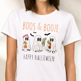 お化けとお酒の面白いハロウィン デザイン Tシャツ