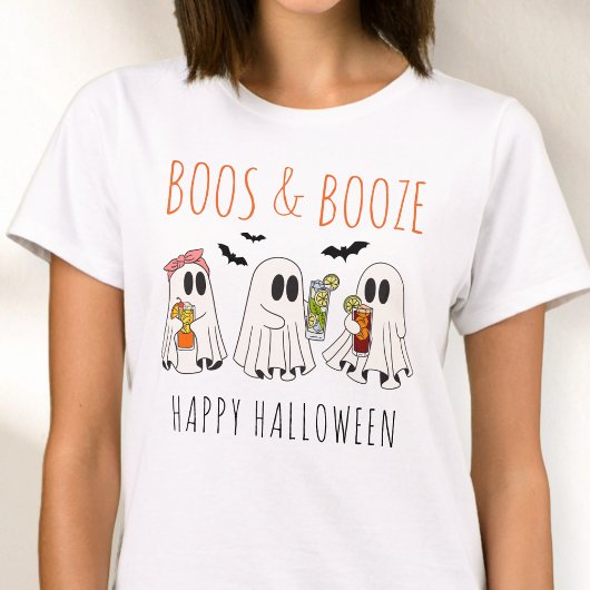 お化けとお酒の面白いハロウィン デザイン Tシャツ
