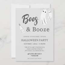 お化けとお酒 大人のハロウィン グレー 白 招待状
