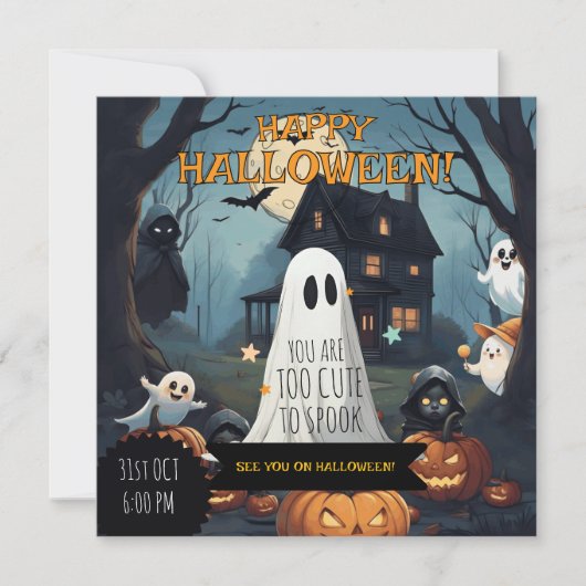 お化けとカボチャのハロウィンパーティー 招待状 (正面)