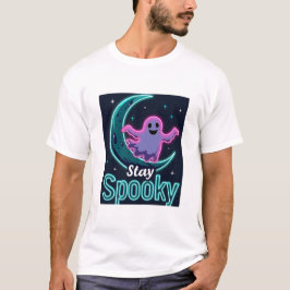 お化けと月 ミニマリストデザイン ステイ スプーキー Tシャツ