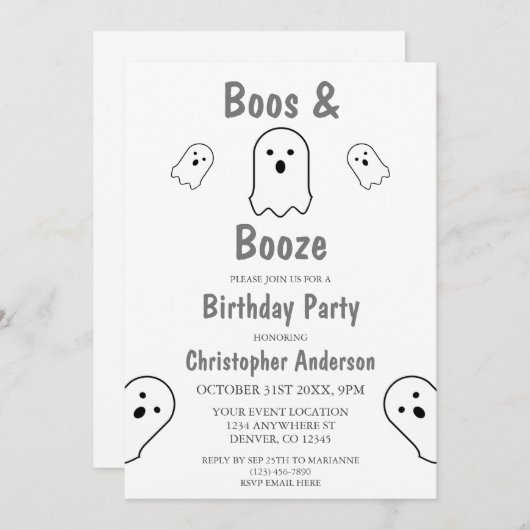 お化けと酒のハロウィン誕生日パーティー 招待状 (正面/裏面)