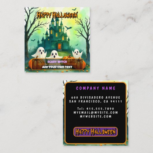 お化けのかわいいハロウィン コレクション スクエア名刺 (正面/裏面)