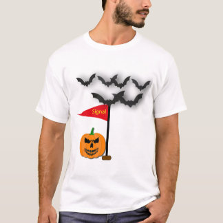 お化けのハロウィン・パンプキンとコウモリの合図イラスト Tシャツ