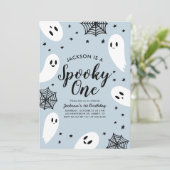 お化けのブルーゴースト ハロウィン 1歳誕生日 招待状 (スタンド正面)
