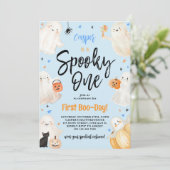 お化けのブルー ハロウィン 男の子 1歳の誕生日パーティー 招待状 (スタンド正面)