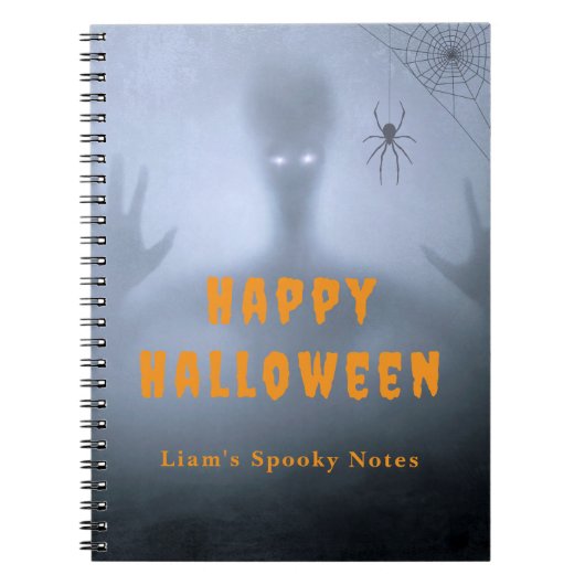 お化けの光る目 パーソナライズハロウィン日記 ノートブック (正面)
