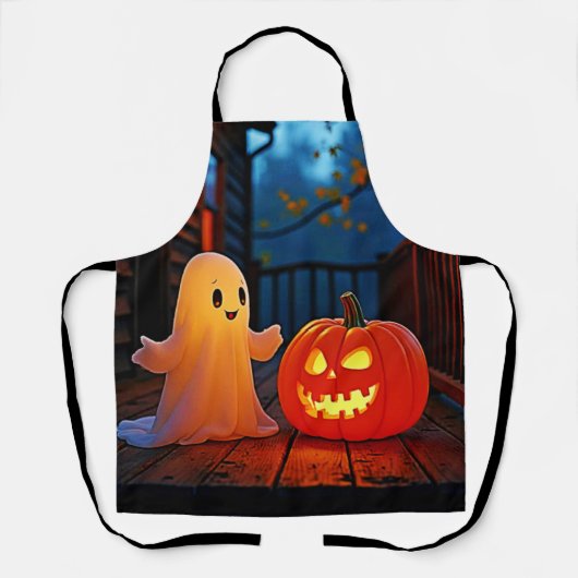 お化けの可愛いハロウィングローデザイン エプロン (正面)