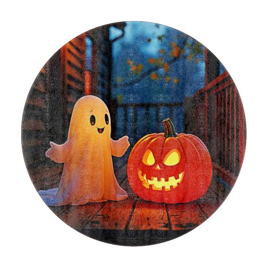 お化けの可愛いハロウィングローデザイン カッティングボード (正面)