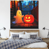 お化けの可愛いハロウィングローデザイン キャンバスプリント (インサイチュ (寝室))
