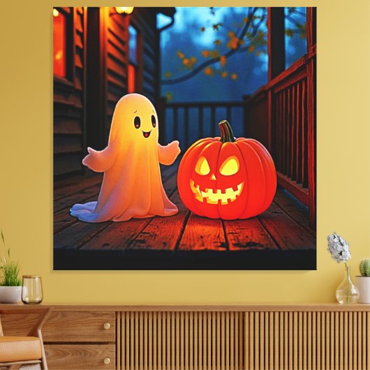 お化けの可愛いハロウィングローデザイン キャンバスプリント (インサイチュ (リビング))