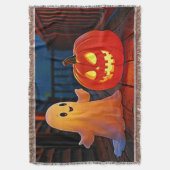 お化けの可愛いハロウィングローデザイン スローブランケット (正面縦)