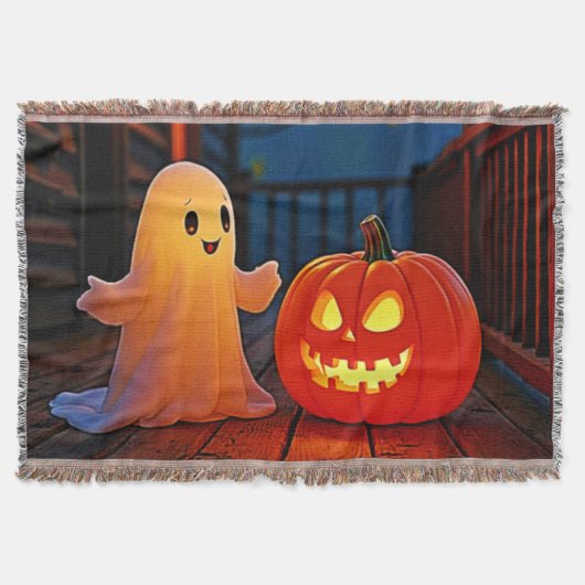 お化けの可愛いハロウィングローデザイン スローブランケット (正面)