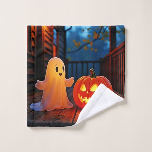 お化けの可愛いハロウィングローデザイン バスタオルセット (ウォッシュタオル)
