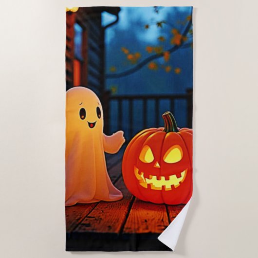 お化けの可愛いハロウィングローデザイン ビーチタオル (正面)