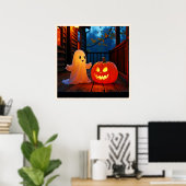 お化けの可愛いハロウィングローデザイン ポスター (ホームオフィス)