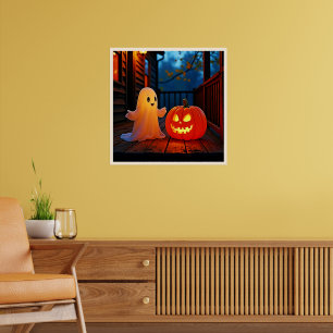 お化けの可愛いハロウィングローデザイン ポスター