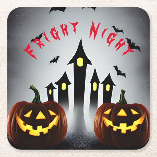 お化けの夜のハロウィン・ジャック・オー・ランタン スクエアペーパーコースター (正面)