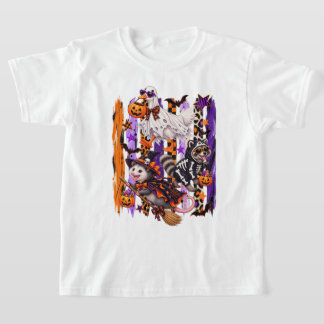 お化けの季節のストライプ ハロウィーンのガチョウ・アライグマ・ポッサム Tシャツ