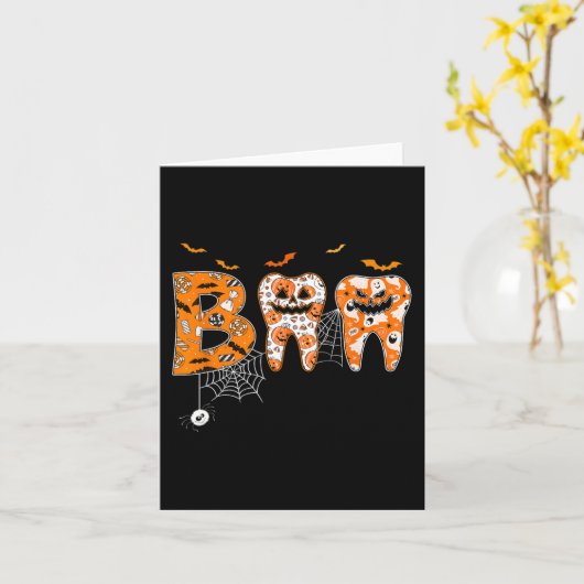 お化けの歯のカボチャの歯医者 歯科衛生士 ハロウィン カード (黄色い花)