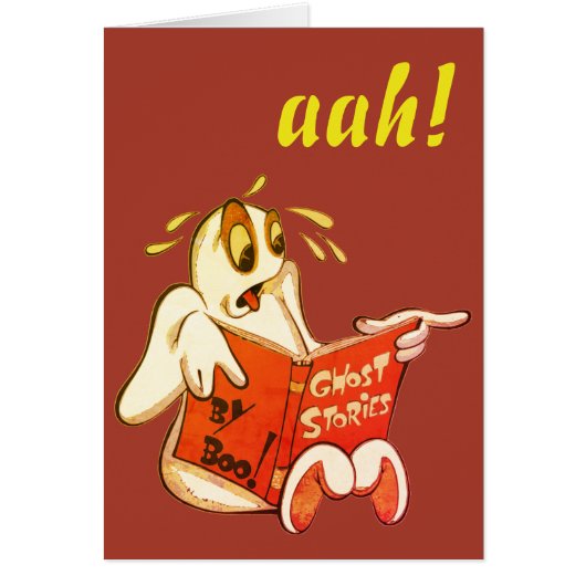 お化けの話を読む幽霊 ハロウィンカード (正面)