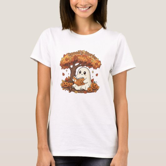 お化けの話 可愛い幽霊 ハロウィンTシャツ Tシャツ (正面)