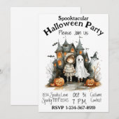 お化けの遊び心満載のハロウィンパーティー 招待状 (正面/裏面)