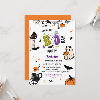 お化けの7歳のハロウィン誕生日 ウェルカム 招待状