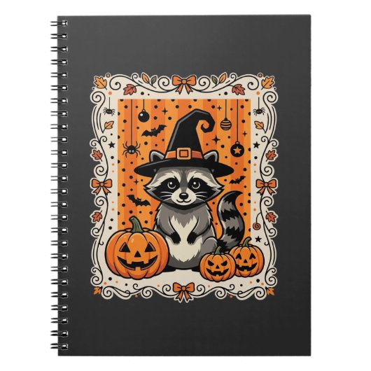 お化けアライグマ ハロウィン カボチャ デザイン_1 ノートブック (正面)