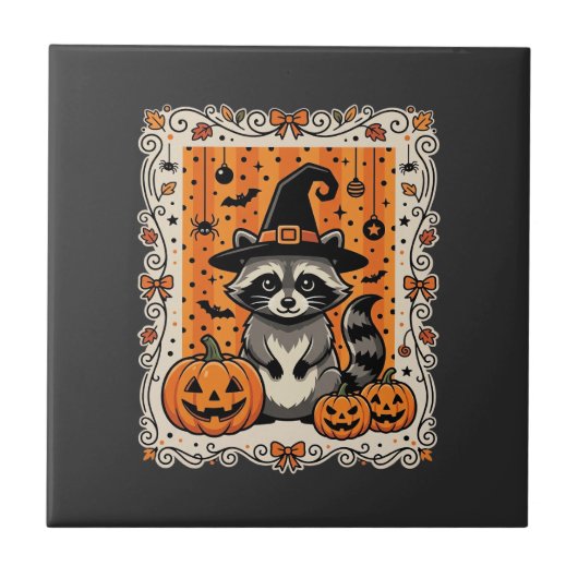 お化けアライグマ ハロウィン パンプキン デザイン_1 タイル (正面)